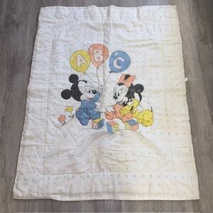 Vintage 1984 Dundee Cotton Crib Baby Blanket Mickey Minnie Pluto ABC balloons